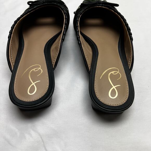 Sam Edelman Julia Black Leather Ruched Pointed Toe Bow Detail Mules Size 9.5 - Picture 6 of 10